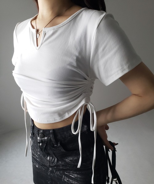 me+em select tシャツ 「 2color 」サイドシャーリングリボン