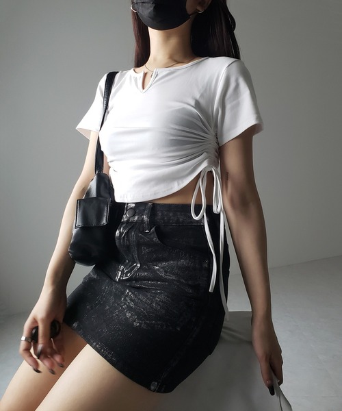 me+em select tシャツ 「 2color 」サイドシャーリングリボン