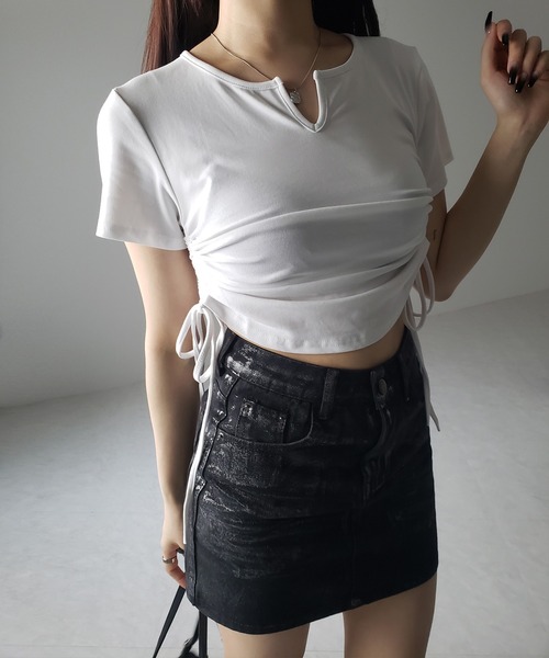 me+em select tシャツ 「 2color 」サイドシャーリングリボン
