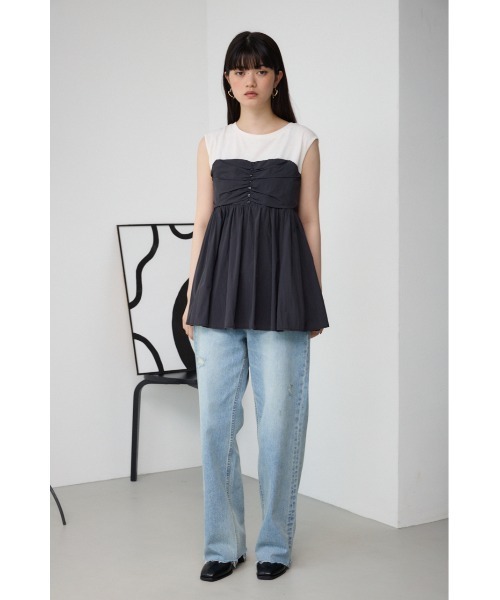 【HAPPY BAG対象アイテム】ギャザーV ノースリシャツ AZUL BY MOUSSY タンクトップ ノースリーブ ギャザービスチェ