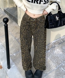 SHEENA ジーンズ デニム デニムパンツ レオパード柄ワイドパンツ