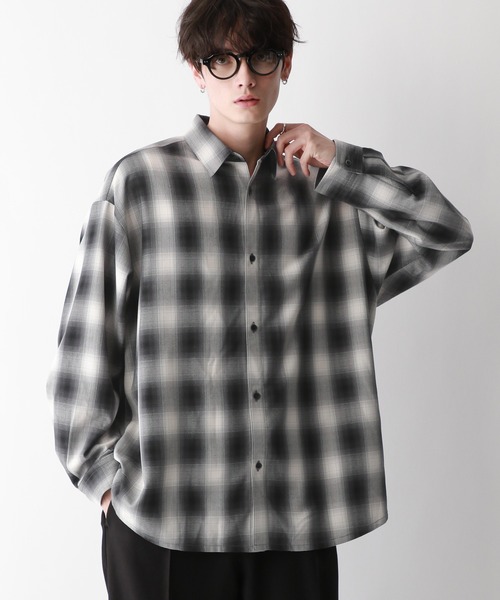 RAGEBLUE シャツ 「UNISEX」Ombre check big shirt/オンブレ