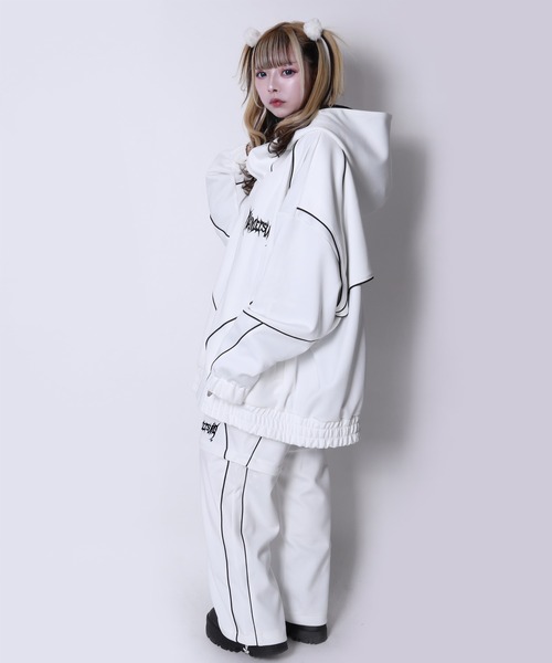 美品✨HEI HEI レース切替ブルゾン パーカー ホワイト L Amilige（アミリージュ） パーカー NAMETSUBAコラボジャージブルゾン