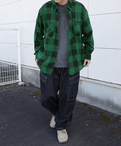 シャツ オーバーサイズ ブロックチェック フランネルシャツ メンズ