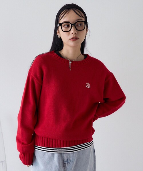 ニット セーター フロント刺繍クルーネックニットプルオーバー レディース FREAK'S STORE ニット セーター エンブレム クルーネック ニット