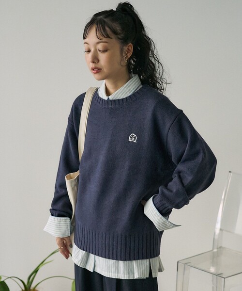 ニット セーター フロント刺繍クルーネックニットプルオーバー レディース FREAK'S STORE ニット セーター エンブレム クルーネック ニット