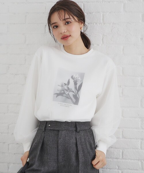 index tシャツ チュールレイヤードフォトトップス「洗濯機洗い可