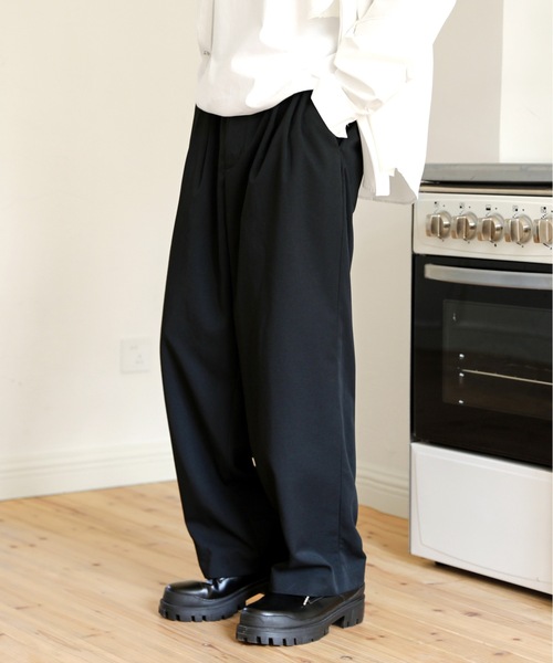 ワイド スラックスパンツ S〜XL タック selle glant スラックス CROSS TUCK WIDE SLACKS PANTS/クロス