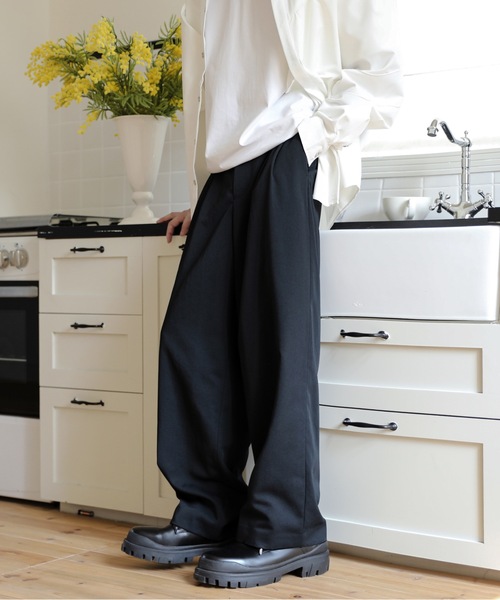ワイドパンツ スラックス パンツ スラックスタックワイドパンツ メンズ : ZOZOTOWN Yahoo