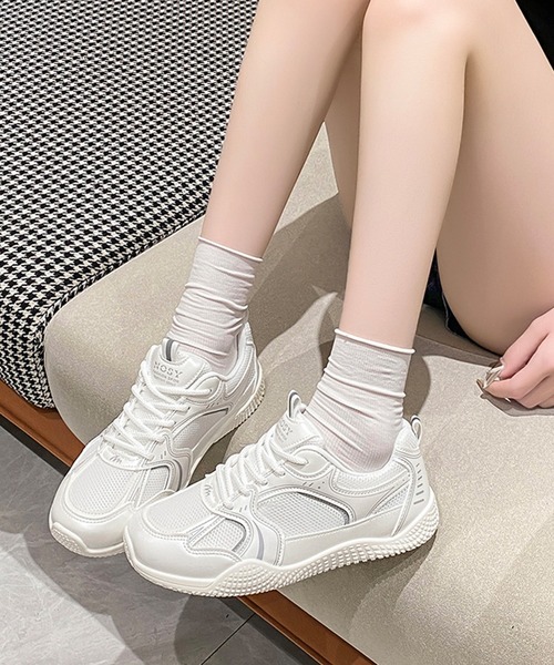 レディー Lace Ladies スニーカー カラーライン厚底メッシュレースアップ