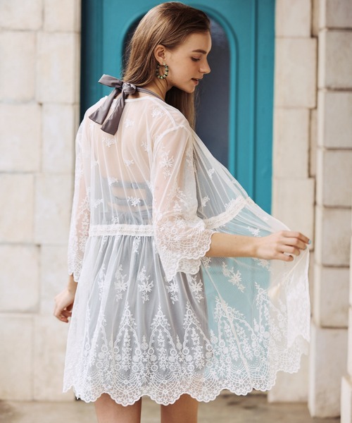 San-ai Resort 三愛水着楽園 水着 パネルレース羽織り F 「San-ai