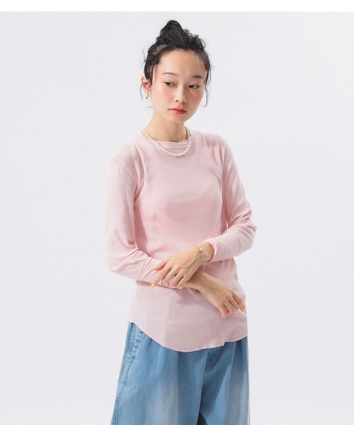 tシャツ リブ クルー 3/4 カットソー レディース