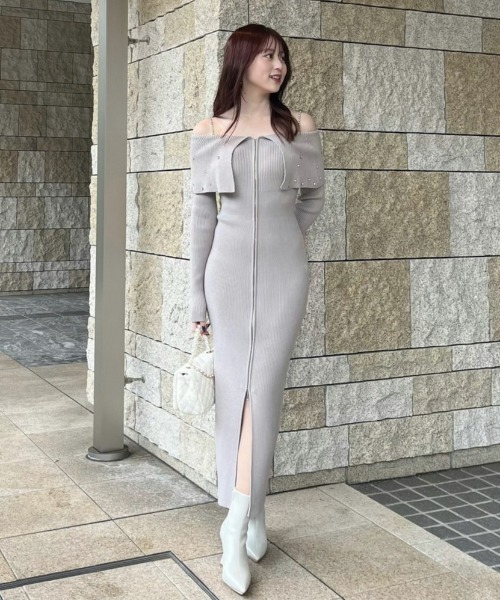 rienda ワンピース 2WAYオフショルダービッグカラーニットワンピース 