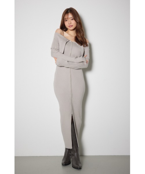 ★BLACKUP★オフショルダー ニットワンピース rienda ワンピース 2WAYオフショルダービッグカラーニット