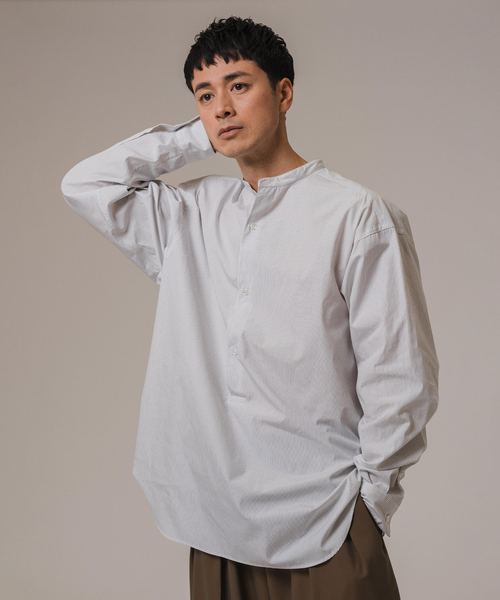 EDIFICE エディフィス　24SS ストライプ　バンドカラーシャツ EDIFICE｜100/2 ストライプ バンドカラー シャツ | Rakuten