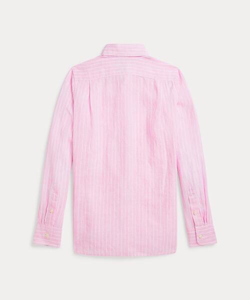 POLO RALPH LAUREN リネン 長袖シャツ ストライプ 麻 白ピンク ラルフ ローレン] シャツ ストライプ リネンシャツ ピンク (POLO