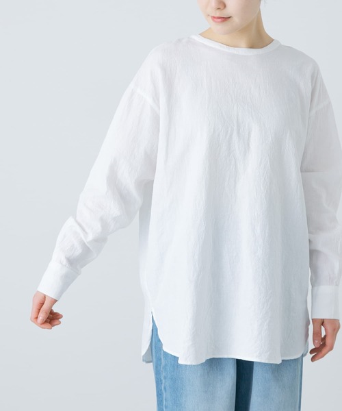 かぐれ tシャツ コットンリネンクルーネックシャツ レディース