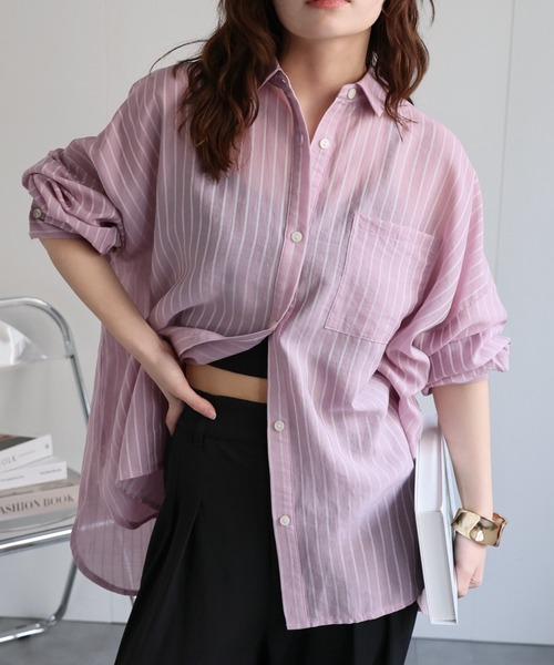 美品✨ビアズリー　後ろレースアップシャツ　ストライプシャツ　コットン　ゆったり 美品✨ビアズリー 後ろレースアップシャツ ストライプシャツ