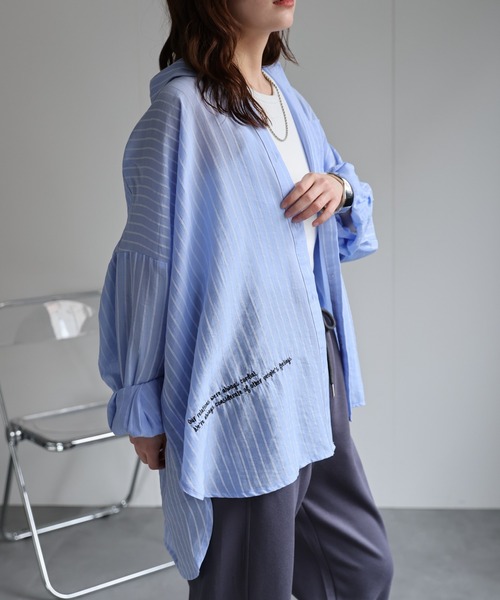 ap retro ブラウス シャツ ストライプロゴ刺繍シャツ / シアーシャツ