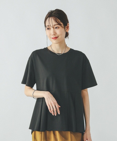tシャツ カットツイルペプラムプルオーバー レディース each alchemist tシャツ 異素材切替ドット柄ペプラムプル