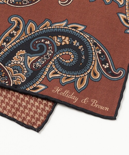 BEAMS F ハンカチ Holliday ＆ Brown / シルク ペイズリー柄 チーフ