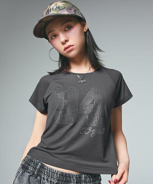 tシャツ RHINESTONE NUMBERING BABY TEE レディース