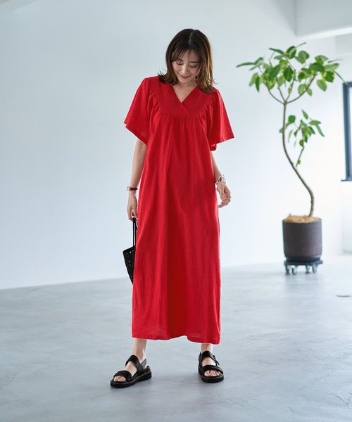 STYLE DELI（スタイルデリ） ワンピース 半袖 重ねVネックコットン