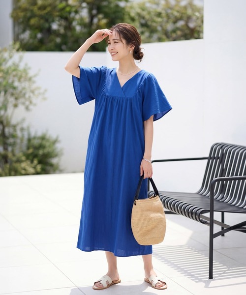 STYLE DELI（スタイルデリ） ワンピース 半袖 重ねVネックコットン