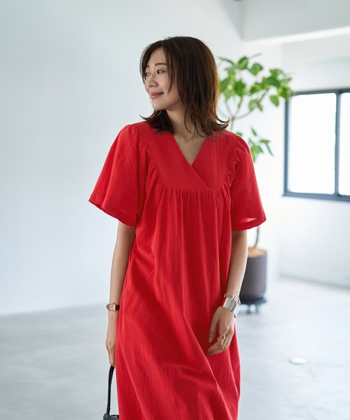 美品✨KAPITAL リネンワンピース Vネック 日本製 ゆったり 麻100% STYLE DELI(スタイルデリ)の綿麻Vネックフレアラインワンピース