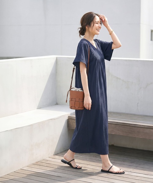 STYLE DELI（スタイルデリ） ワンピース 半袖 重ねVネックコットン
