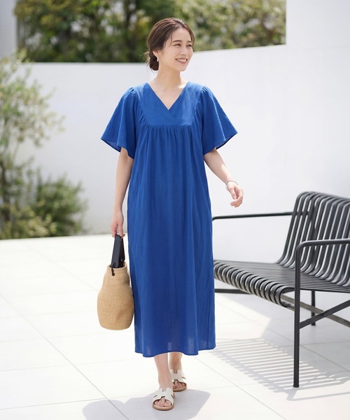 STYLE DELI（スタイルデリ） ワンピース 半袖 重ねVネックコットン