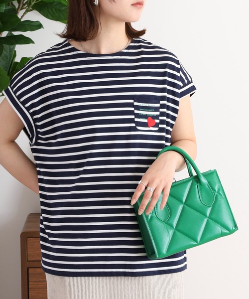 tシャツ EGLANTINE ハート刺繍ポケット フレンチスリーブカットソー レディース