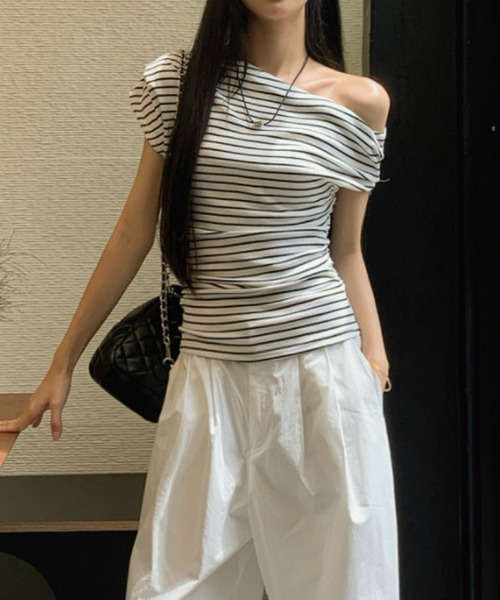 HALEY PESCA tシャツ HALEY PESCA/細めボーダー ワンショルダー