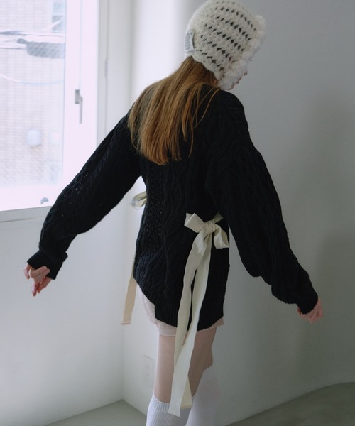 ニット セーター cable ribbon knit pullover レディース