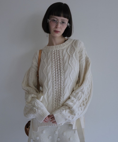 HONEY MI HONEY♡ニット HONEY MI HONEY｜立体フラワーニット｜レディース パフスリーブセーター