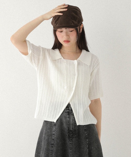 Heather ニット セーター フロントボタン半袖ニット 576436 レディース