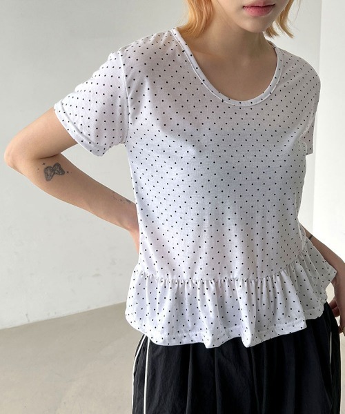 ぴいちゃん　LISSETTE フリル半袖 MA*RS】袖レースちびリボン付きセーラーブラウス - WHT/ピンク