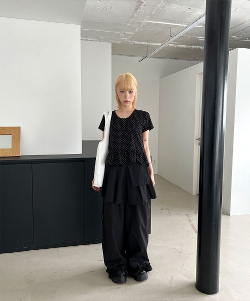 Hillda ドット柄フリル付き黒半袖Tシャツ Hillda ドット柄フリル付き黒半袖Tシャツ 楽天市場】Tシャツ