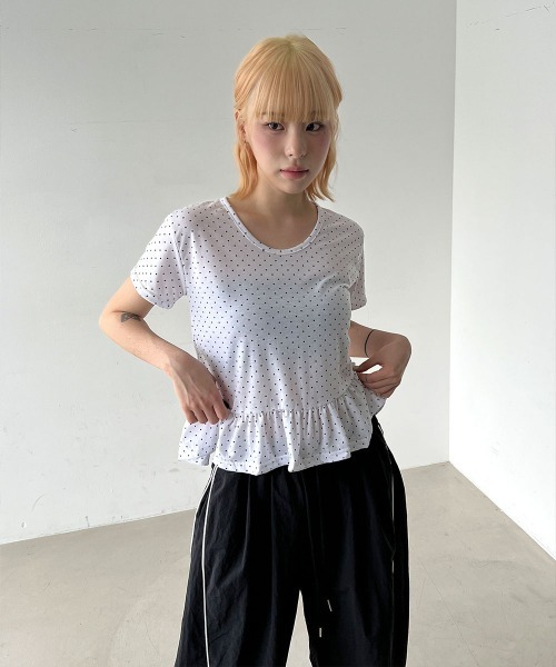 Hillda ドット柄フリル付き黒半袖Tシャツ Hillda ドット柄フリル付き黒半袖Tシャツ 楽天市場】Tシャツ