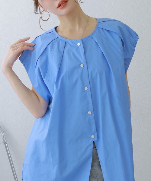 フロントスリットブラウス 新品 ブラウス シャツ cotton tuck front slit blouse /コットンタック