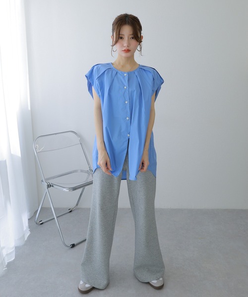 フロントスリットブラウス 新品 ブラウス シャツ cotton tuck front slit blouse /コットンタック