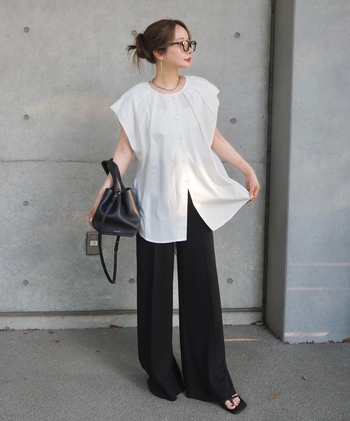 フロントスリットブラウス 新品 ブラウス シャツ cotton tuck front slit blouse /コットンタック