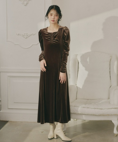 Olu.（オルドット） ワンピース フロントギャザーベロアワンピース