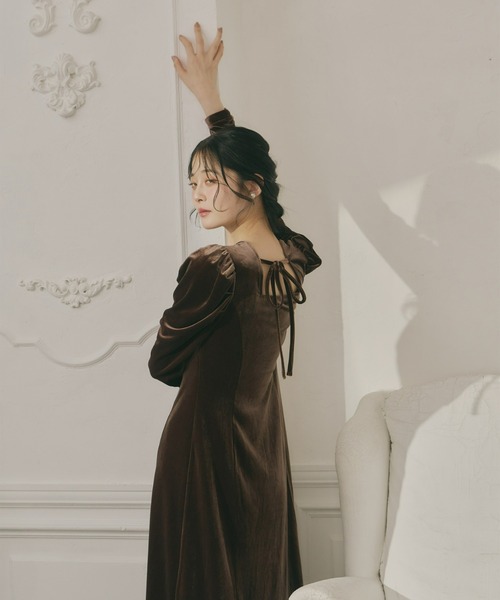 Olu.（オルドット） ワンピース フロントギャザーベロアワンピース