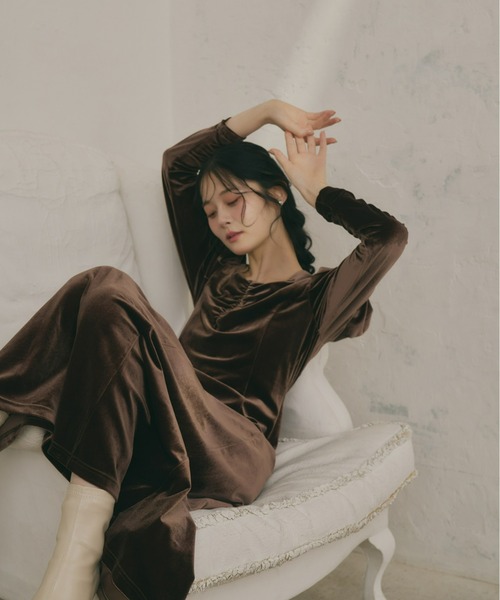 Olu.（オルドット） ドレス フロントギャザーベロアワンピース