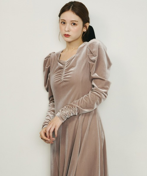 Olu.（オルドット） ワンピース フロントギャザーベロアワンピース