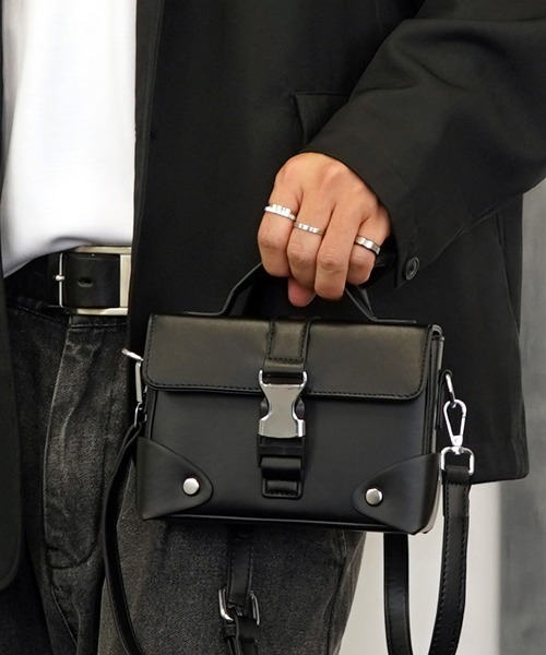 ショルダーバッグ ミニ 調整可能ストラップ 合皮スクウェア メンズ