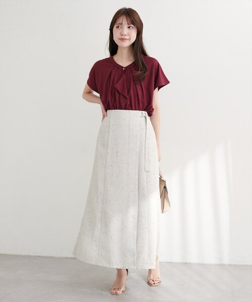 AULA ラップ風ツイードスカート natural couture スカート ラップ風ツイードスカート : ZOZOTOWN