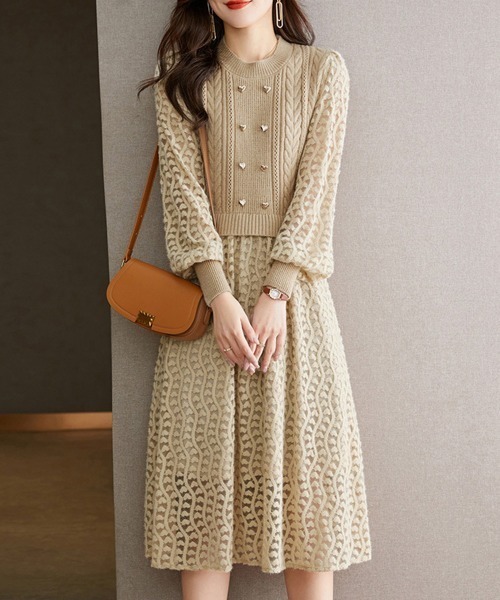 「Miniministore」 ニットワンピース フリー ベージュ レディース_画像2