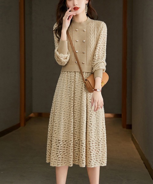 「Miniministore」 ニットワンピース フリー ベージュ レディース_画像6